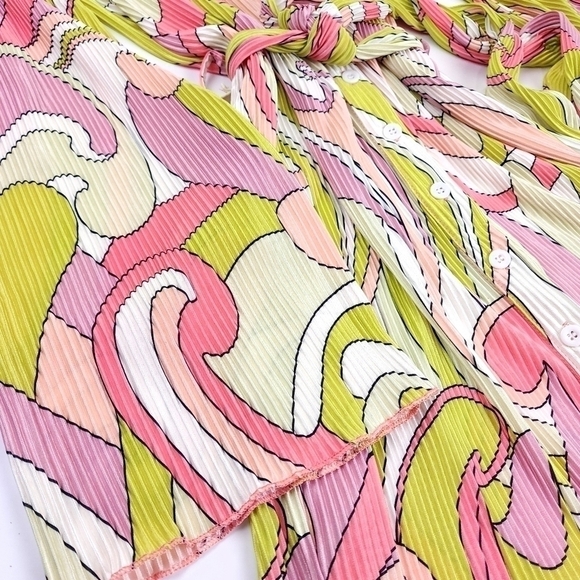 Multicolored Tunic Buttoned Down Belted Dress Sz M - Picture 4 of 8